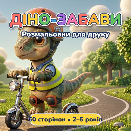 Розмальовка з динозавриками для дітей 2–5 років | 50 сторінок для друку вдома | PDF для миттєвого завантаження